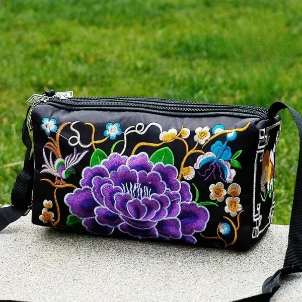 Retro Multi Floral Embroidery Bohemia Ethnic Canvas Small Messenger Shoulder Coin Purse Handbags Bag - Image 3