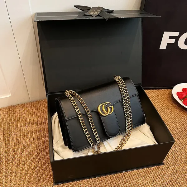 Retro Synthetic Leather Single Versatile Chain Small Square Shoulder Crossbody Bag - Image 5