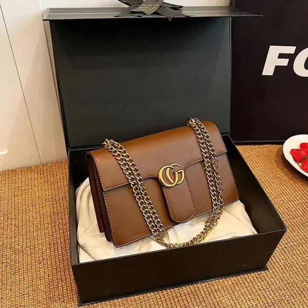 Retro Synthetic Leather Single Versatile Chain Small Square Shoulder Crossbody Bag - Image 4