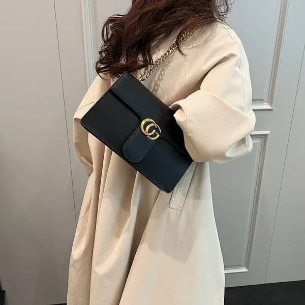 Retro Synthetic Leather Single Versatile Chain Small Square Shoulder Crossbody Bag - Image 3