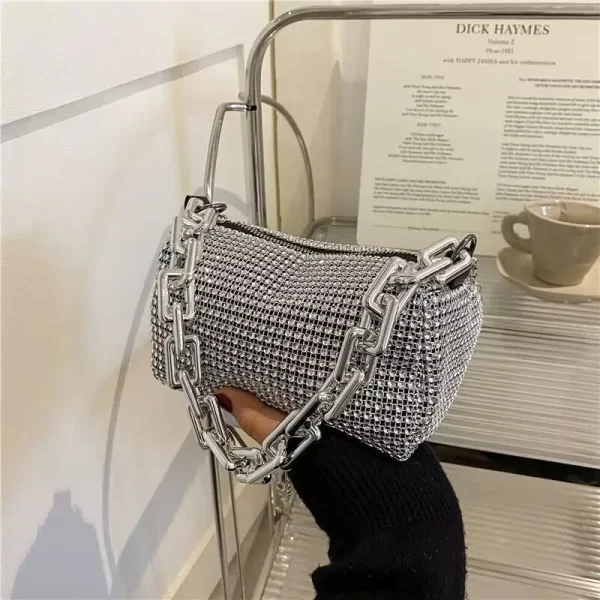 Rhinestone Bucket Sparkling Chain Ball Mini Hand-Held Crossbody Bag - Image 6