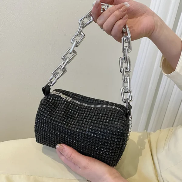 Rhinestone Bucket Sparkling Chain Ball Mini Hand-Held Crossbody Bag - Image 4