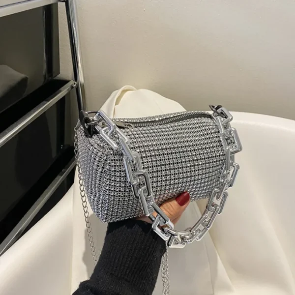 Rhinestone Bucket Sparkling Chain Ball Mini Hand-Held Crossbody Bag - Image 5