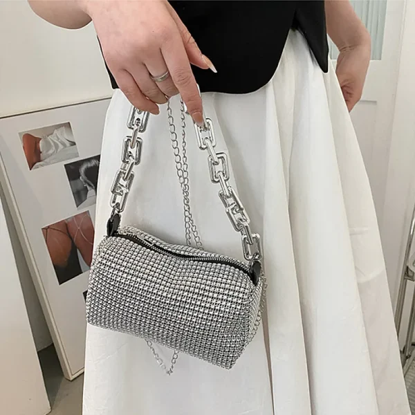 Rhinestone Bucket Sparkling Chain Ball Mini Hand-Held Crossbody Bag - Image 11