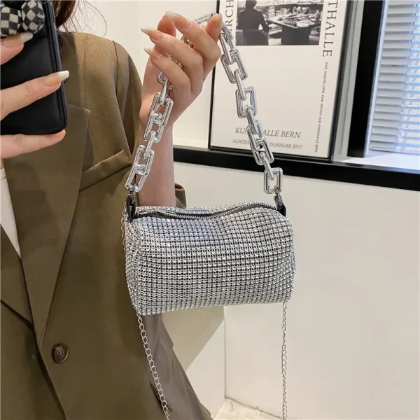 Rhinestone Bucket Sparkling Chain Ball Mini Hand-Held Crossbody Bag - Image 10
