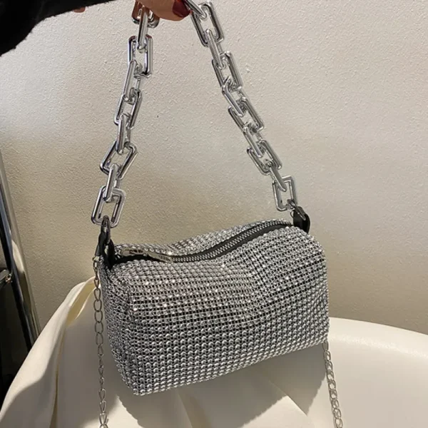 Rhinestone Bucket Sparkling Chain Ball Mini Hand-Held Crossbody Bag - Image 9