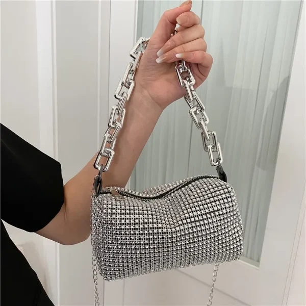 Rhinestone Bucket Sparkling Chain Ball Mini Hand-Held Crossbody Bag - Image 8