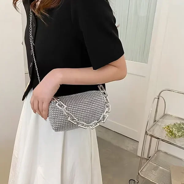 Rhinestone Bucket Sparkling Chain Ball Mini Hand-Held Crossbody Bag - Image 7
