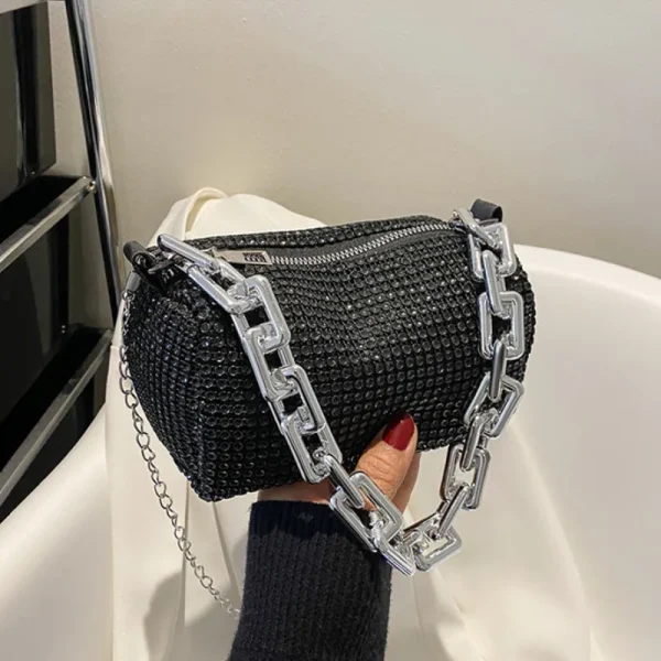 Rhinestone Bucket Sparkling Chain Ball Mini Hand-Held Crossbody Bag - Image 3