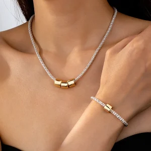 Styles Classic Trendy Corn Chain Two-tone Necklace Bracelets Set