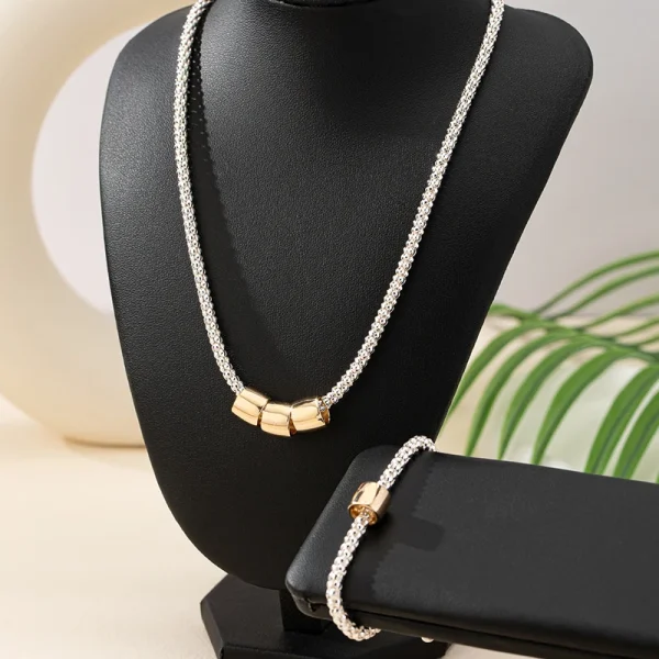 Styles Classic Trendy Corn Chain Two-tone Necklace Bracelets Set - Image 2