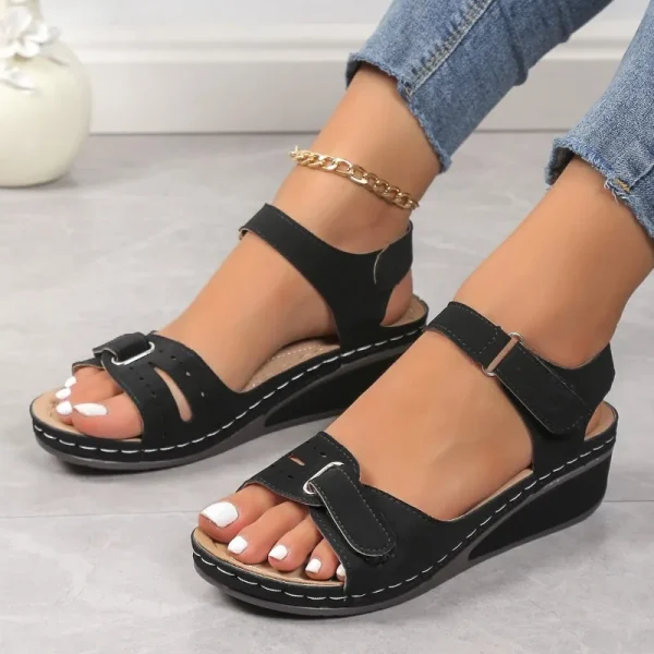 Soft Artificial Leather Open Toe Ankle-Wrap Walking Wedge Sandals - Image 5