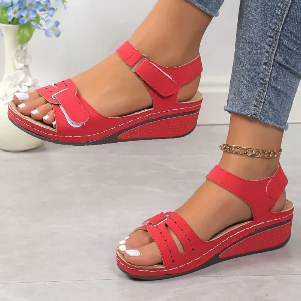 Soft Artificial Leather Open Toe Ankle-Wrap Walking Wedge Sandals - Image 2