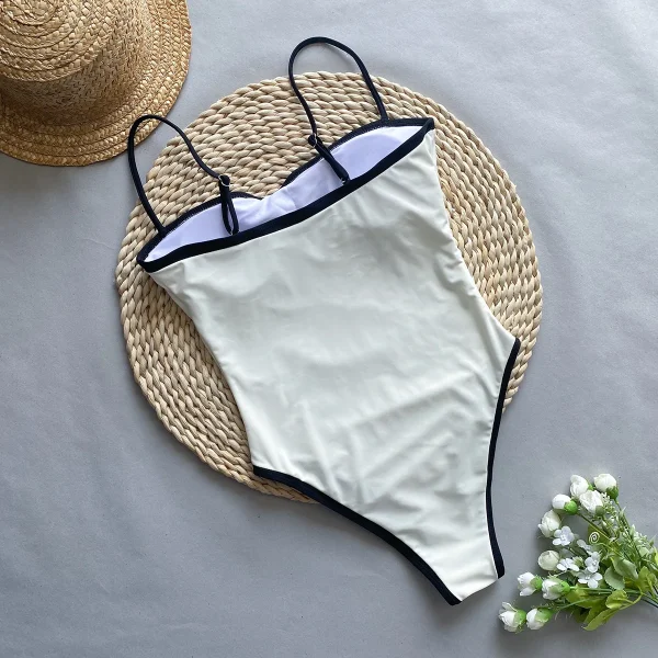 Solid Spandex Ribbed High Waist Bathing Suits One Pieces - Image 3