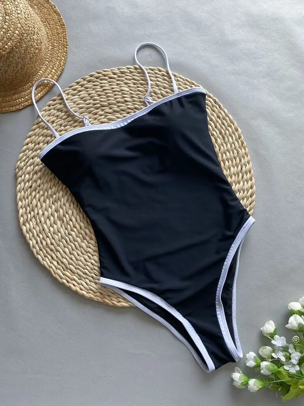 Solid Spandex Ribbed High Waist Bathing Suits One Pieces - Image 5