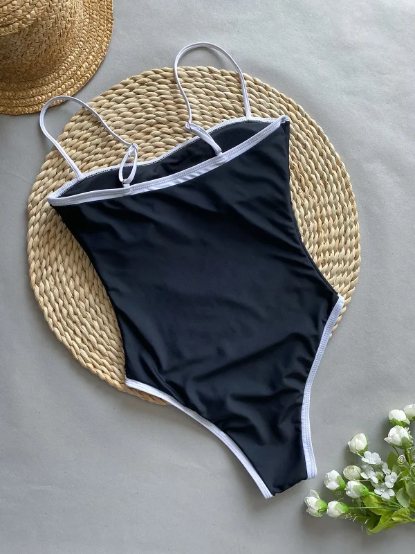 Solid Spandex Ribbed High Waist Bathing Suits One Pieces - Image 6