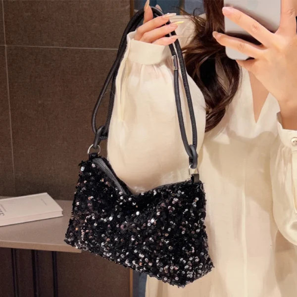 Trendy Polyester With Sequins Versatile Single Shoulder Small Handbag - Image 2