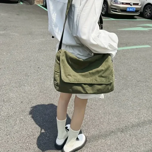 Vintage Canvas Teenager Versatile Shoulder Tote Messenger Crossbody Bag