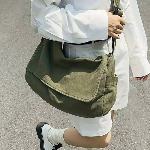 Vintage Canvas Teenager Versatile Shoulder Tote Messenger Crossbody Bag - Image 2