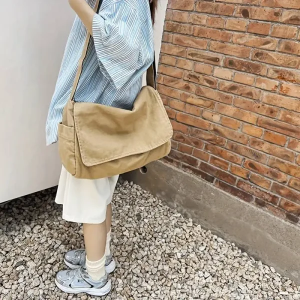 Vintage Canvas Teenager Versatile Shoulder Tote Messenger Crossbody Bag - Image 3
