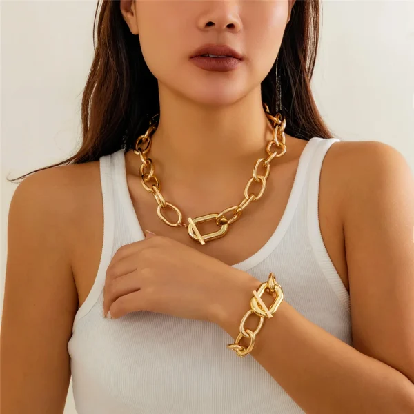 Vintage Punk Heavy Metal Big Chunky Chain Necklace Goth OT Buckle Lock Choker Set - Image 2
