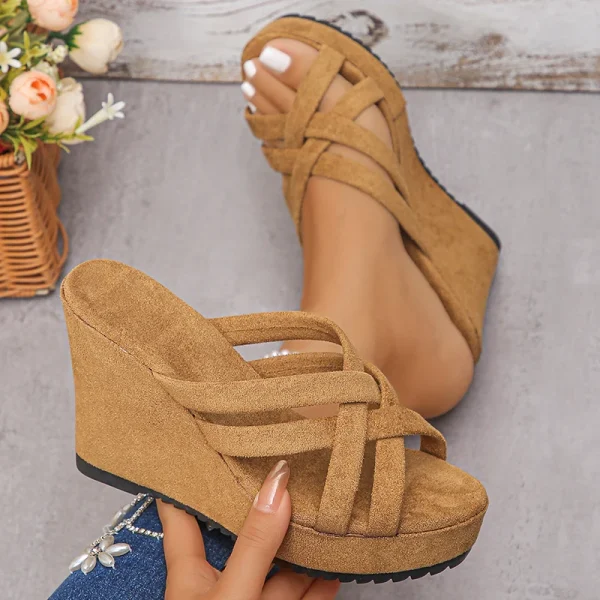 Comfort Roman Style Cross Strap Wedges Thick Sole Chunky High Heels Sandals - Image 9