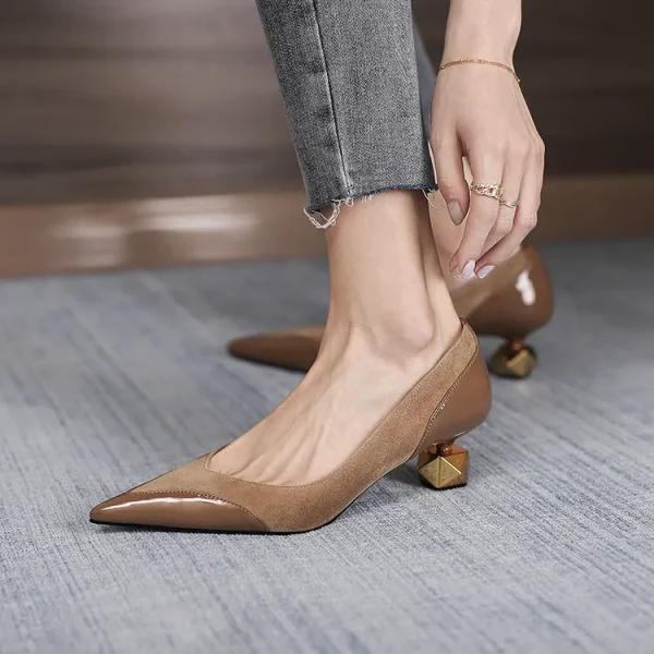 Elegant Splicing Pointed Shallow Shaped High Heels Pumps - Image 3