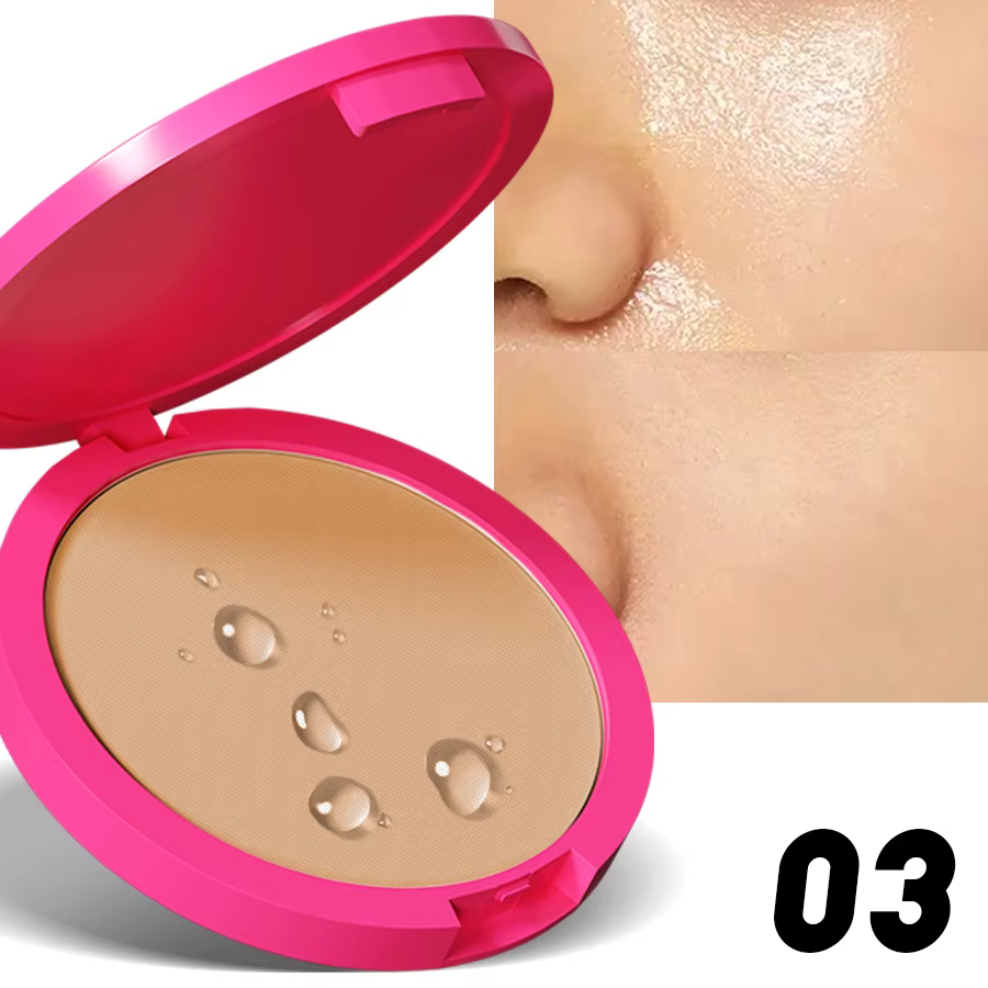 Natural Matte Pressed Powder Oil Control Brighten Whitening Face Base Foundation Compact - Image 3