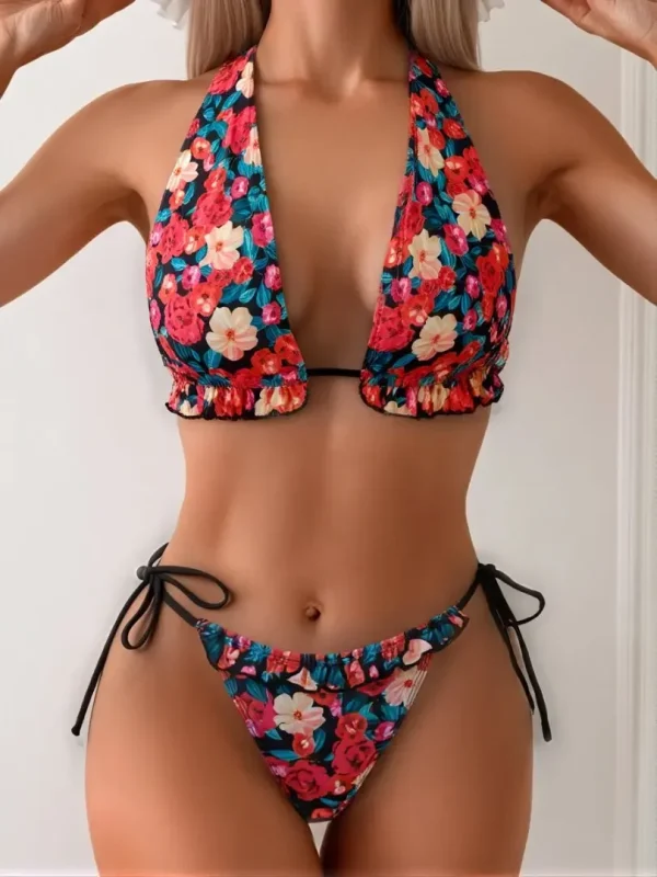 Strapless Triangle Design Crossbody Strap Two-Piece Bikini Swimsuit