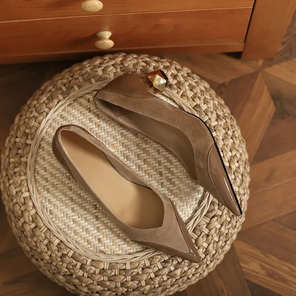 Elegant Splicing Pointed Shallow Shaped High Heels Pumps - Image 5